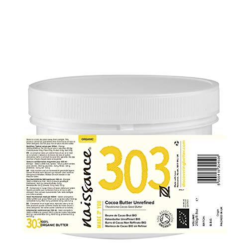 Naissance Manteca de Cacao BIO n. º 303 – 250g - Pura, natural, certificada ecológicamente, vegana, no OGM - Ideal para recetas cosméticas DIY.