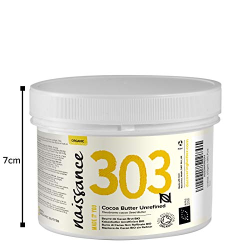 Naissance Manteca de Cacao BIO n. º 303 – 250g - Pura, natural, certificada ecológicamente, vegana, no OGM - Ideal para recetas cosméticas DIY.