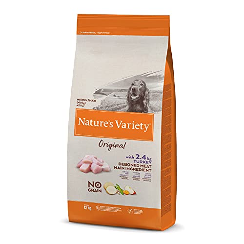 Nature's Variety Original No Grain - Pienso para perros adultos con pavo deshuesado, 12 kg