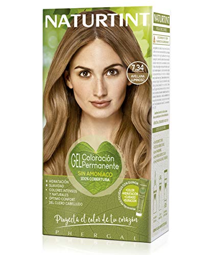 NATURTINT Biobased, Coloración sin amoniaco, 7.34 Avellana Luminoso, 100% cobertura de canas, Ingredientes vegetales, Color natural y duradero, 170 ml