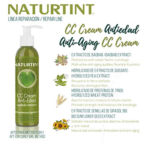 Naturtint CC Cream Antiedad - Pack 3 Unidades. Apto Método Curly. Tratamiento reparación intensa. Mascarilla Capilar sin aclarado. Fuerza, volumen y +80% efecto anti-rotura.