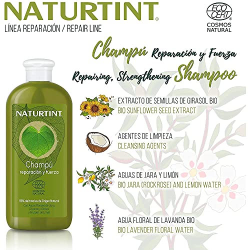 Naturtint Eco Champú Reparación + CC Cream - Nutre, Repara y Fortalece, Cabello Hidratado y con Brillo, 99% Ingredientes Naturales, Sin Siliconas ni Parabenos - 330 ml