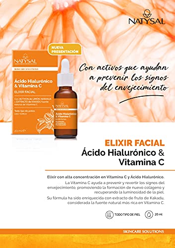 Natysal Elixir Facial con Ácido Hialurónico y Vitamina C, Regeneración Celular de la Piel, Multicolor, 20 Mililitros