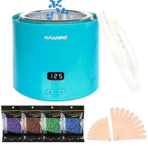 NAVANINO Profesional Calentador de Cera Eléctrico para Depilación, Kit Depilación Cera adecuado Para Piernas/Brazos/Axilas/Bikinis/Cuerpo y Otras Partes, 4 Paquetes Granos de Cera 400g,20 Aplicadores