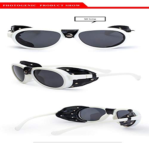 Nbrand Gafas de Sol polarizadas de Gran tamaño Vintage para Mujeres Gafas de Cuero Redondas Steampunk Uv400 Blanco