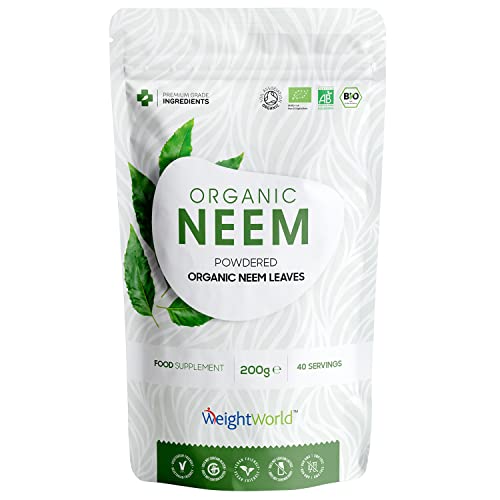 Neem en Polvo Orgánico 200g - Polvo Puro de Neem del Árbol de Azadirachta Indica - Polvo Ayurvédico para Piel y Cabello, Suplemento Neem Bio en Polvo, 100% Natural, Ayurveda Neem Leaf, WeightWorld