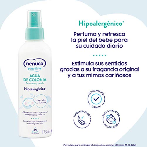 NENUCO Sensitive Agua de Colonia Hipoalergénica Sin Alcohol para Bebé, Adecuado para Cuerpo y Cabello - 175 ml