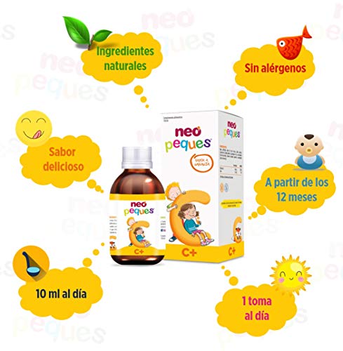 NEO PEQUES | 150 ml | Jarabe Infantil C+ a Base de Vitamina C y Zinc | Fortalece las Defensas y Favorece el Crecimiento en Niños | Delicioso Sabor Naranja