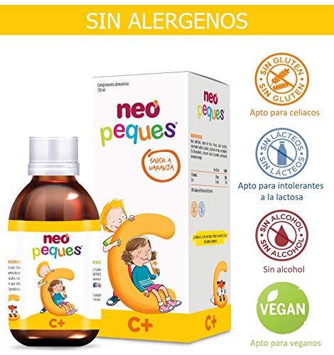 NEO PEQUES | 150 ml | Jarabe Infantil C+ a Base de Vitamina C y Zinc | Fortalece las Defensas y Favorece el Crecimiento en Niños | Delicioso Sabor Naranja