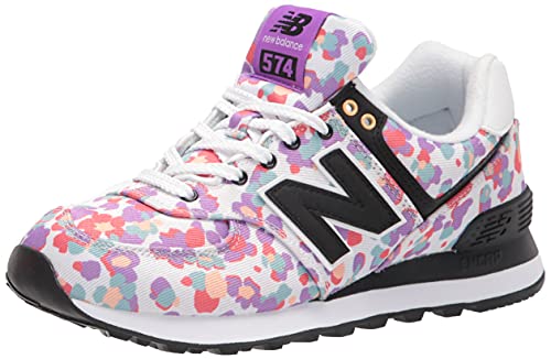 New Balance Zapatilla de deporte de camuflaje floral 574 V2 para mujer, Blanco/Heliotrop, 40.5 EU