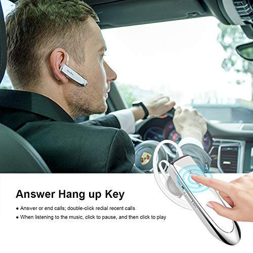 New Bee Manos Libres Auricular Bluetooth Auricular inalámbrico Bluetooth Mano Libre con tecnología de Captura de Voz Clara Auricular Bluetooth para iPhone Samsung Huawei Sony, etc (Blanco)