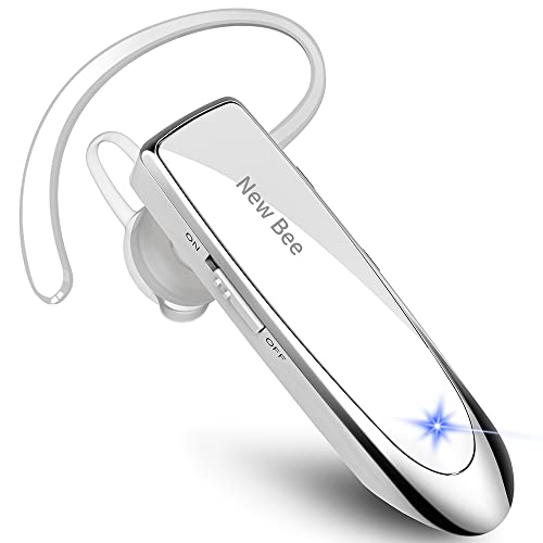 New Bee Manos Libres Auricular Bluetooth Auricular inalámbrico Bluetooth Mano Libre con tecnología de Captura de Voz Clara Auricular Bluetooth para iPhone Samsung Huawei Sony, etc (Blanco)