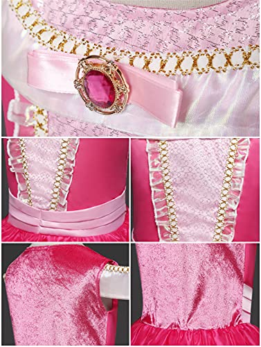 New front Disfraz de Bella Durmiente Vestido de Princesa Aurora Rosa Traje Bella Durmiente y Accesorio Cosplay de Fiesta Navidad Cumpleaños Halloween Carnaval 3-10 años