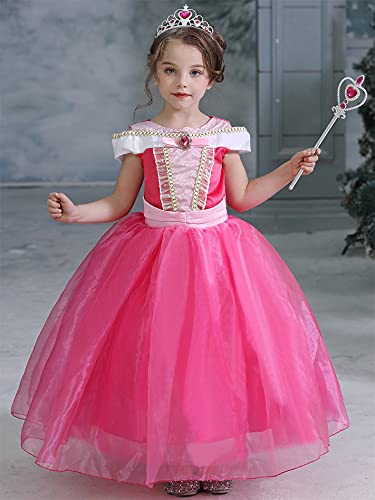 New front Disfraz de Bella Durmiente Vestido de Princesa Aurora Rosa Traje Bella Durmiente y Accesorio Cosplay de Fiesta Navidad Cumpleaños Halloween Carnaval 3-10 años