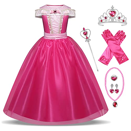 New front Disfraz de Bella Durmiente Vestido de Princesa Aurora Rosa Traje Bella Durmiente y Accesorio Cosplay de Fiesta Navidad Cumpleaños Halloween Carnaval 3-10 años