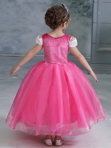 New front Disfraz de Bella Durmiente Vestido de Princesa Aurora Rosa Traje Bella Durmiente y Accesorio Cosplay de Fiesta Navidad Cumpleaños Halloween Carnaval 3-10 años