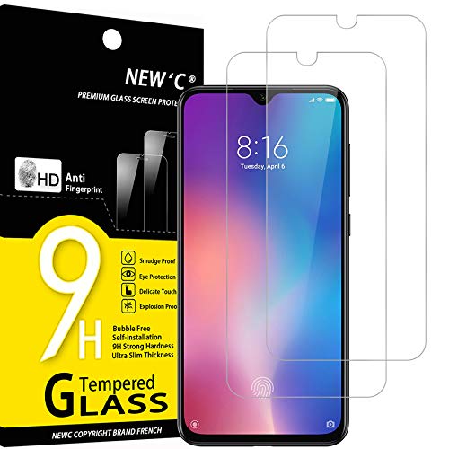 NEW'C 2 Unidades, Protector de Pantalla para Xiaomi Mi 9 SE, Mi Play, Antiarañazos, Antihuellas, Sin Burbujas, Dureza 9H, 0.33 mm Ultra Transparente, Vidrio Templado Ultra Resistente