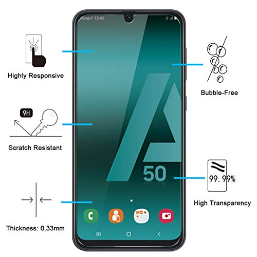 NEW'C 3 Unidades, Protector de Pantalla para Samsung Galaxy A50 (SM-A505F), Antiarañazos, Antihuellas, Sin Burbujas, Dureza 9H, 0.33 mm Ultra Transparente, Vidrio Templado Ultra Resistente