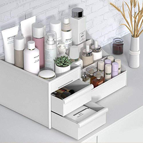 NiC IS COCNG Organizador De Maquillaje, Bandeja De Almacenamiento De Joyas De Caja De Cosméticos Con Cajones, Vanidad De Visualización De Encimera Para Baño Con 2 Cajones 7 Compartimentos, Para Cómoda