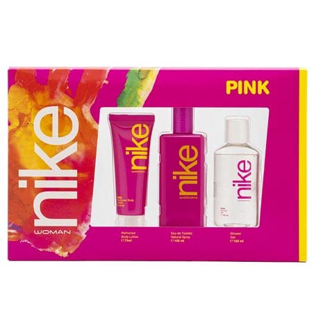 NIKE - Pink, Estuche Regalo de Mujer, Pack de 3 Piezas (Perfume 100 ml + Crema de Cuerpo 75 ml + Gel Baño 100 ml)