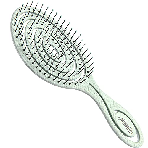 Ninabella Cepillo Bio para el Pelo Antitirones - Cepillo Desenredante Profesional Eco - Cepillo para Cabello con Muelle en Espiral - Peine para Nudos y Enredos - Verde