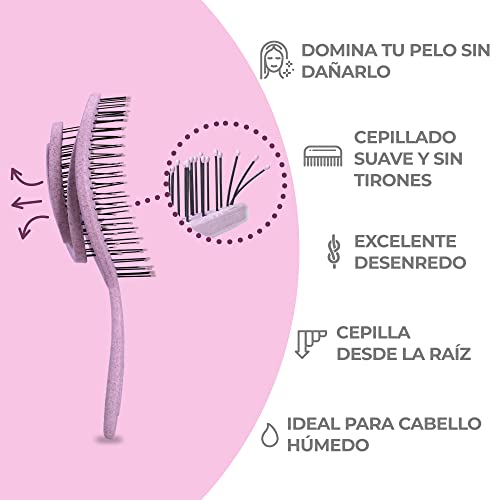 Ninabella Cepillo Bio para el Pelo Antitirones - Cepillo Desenredante Profesional Eco - Cepillo para Cabello con Muelle en Espiral - Peine para Nudos y Enredos - Rosa