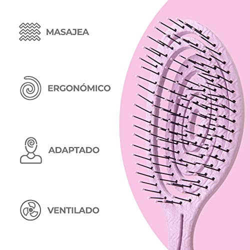 Ninabella Cepillo Bio para el Pelo Antitirones - Cepillo Desenredante Profesional Eco - Cepillo para Cabello con Muelle en Espiral - Peine para Nudos y Enredos - Rosa