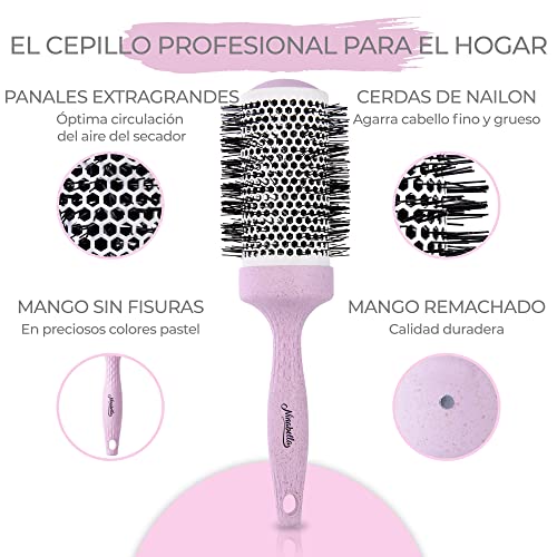 Ninabella Cepillo redondo orgánico, Cepillo de pelo de volumen para peinado profesional, secado con secador, alisado del cabello, Cepillo de iones de aluminio cerámico Púrpura 1 pieza, 52 mm