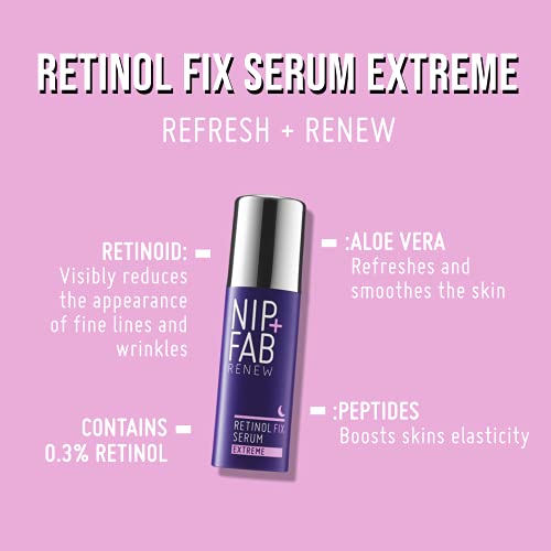 Nip + Fab Retinol Fix Serum Extreme 0.3% | Suero Con Retinol | Suero Antiarrugas | Primeros Signos De Envejecimiento De La Piel | Aloe Vera | Péptidos | Antienvejecimiento | 50 ml