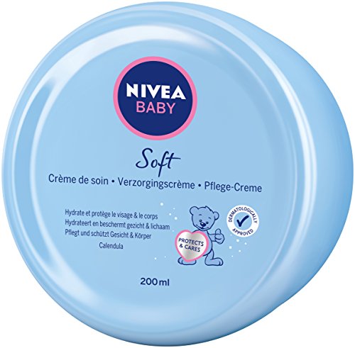 NIVEA BABY Soft Care Cream, crema hidratante para bebés con caléndula que nutre y protege durante 24 horas, 200 ml