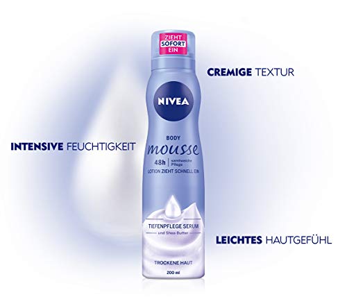 Nivea Cuerpo Mousse con sheabu tter, para piel seca, dispensador, 200 ml