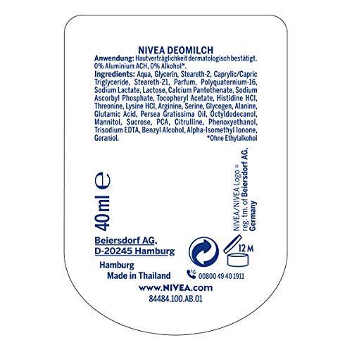 NIVEA Deo Beauty Elixir Roll On - Desodorante en roll-on (40 ml), sin aluminio (ACH) con protección antibacteriana, desodorante de 48 h con leche desodorante de esencia de leche y vitaminas.