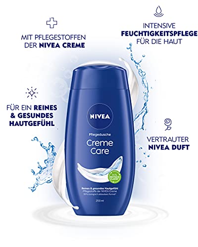 NIVEA Gel de ducha Creme Care (250 ml), gel de ducha con fragancia suave única, crema de limpieza suave con ingredientes seleccionados de crema Nivea