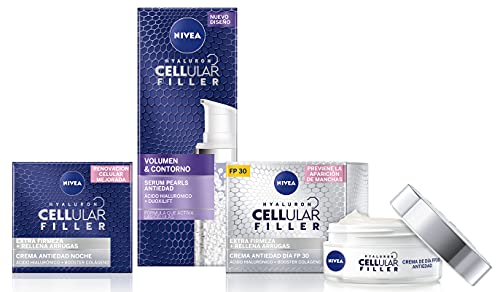 NIVEA Hyaluron Cellular Filler Cuidado de Noche + Hyaluron Cellular Filler + Volumen y Contorno Serum Pearls + Hyaluron Cellular Filler Cuidado de Día FP30