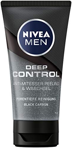 Nivea Men Deep Control - Gel exfoliante antiespinillas y gel de lavado, 1 envase de 75 ml, limpieza facial, limpieza profunda de los poros con exfoliante para la cara