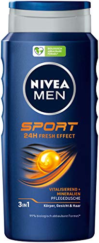 NIVEA MEN Gel de ducha deportivo (400 ml), gel de ducha revitalizante y nutritivo con minerales, ducha refrescante para hombres activos.