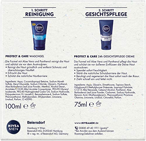 Nivea Men Protect & Care Juego para hombres con gel limpiador de 100 ml y crema de cuidado facial de 75 ml