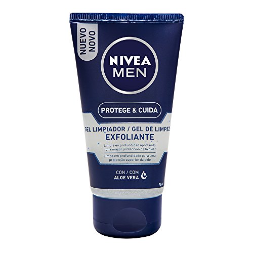 NIVEA MEN Protege & Cuida Gel Limpiador Exfoliante, gel limpiador facial con aloe vera, gel de limpieza facial para eliminar las impurezas - 1 x 75 ml