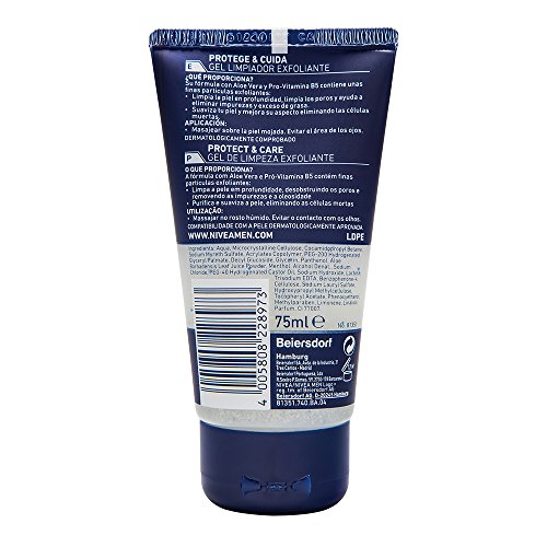 NIVEA MEN Protege & Cuida Gel Limpiador Exfoliante, gel limpiador facial con aloe vera, gel de limpieza facial para eliminar las impurezas - 1 x 75 ml