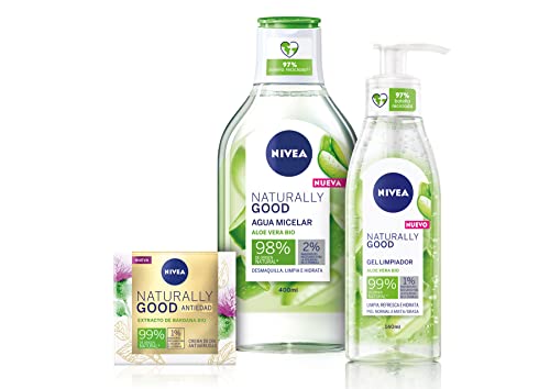 Nivea Naturally Good Agua Micelar con Aloe Vera Bio + NIVEA Naturally Good Gel Limpiador con Aloe Vera Bio + NIVEA Naturally Good Crema de Día Antiarrugas