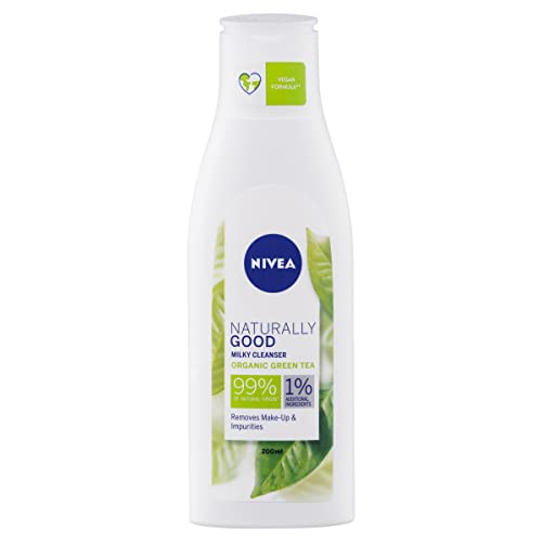 Nivea Naturally Good Limpiador Lácteo (200 ml), limpiador facial con 99% de ingredientes de origen natural, limpiador facial con té verde orgánico, limpiador de piel natural, paquete de 6