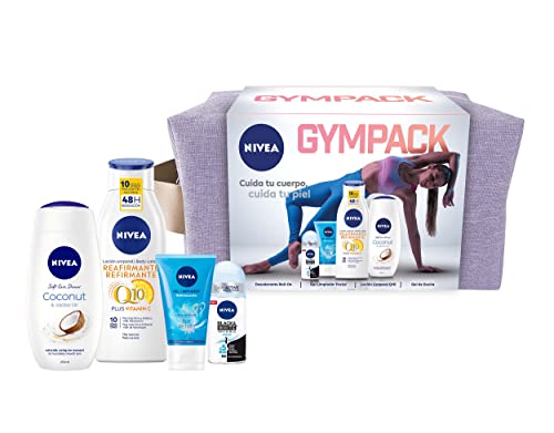 NIVEA Neceser Gimnasio Gympack, set para ella con desodorante roll on (1 x 50 ml), loción corporal (1 x 400 ml), limpiador facial (1 x 150 ml) y gel de ducha (1 x 750 ml)