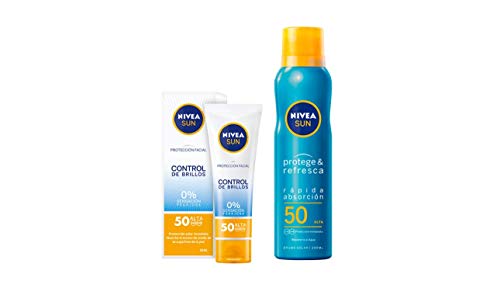 NIVEA SUN crema solar facial FP50 + Protege & Refresca Spray Bruma Solar FP50