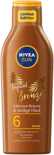 Nivea Sun Tropical Bronze Sun Lotion SPF 6, protección solar para bronceado de larga duración sin autocronceamiento, crema solar con extracto de caroteno y vitamina E, 200 ml