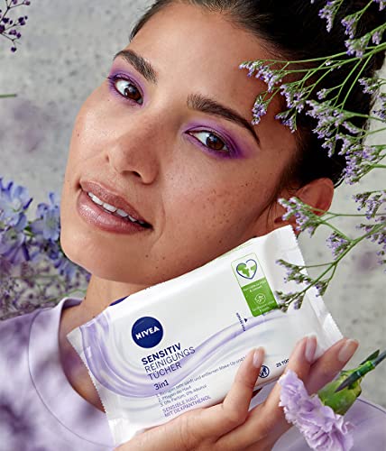 NIVEA Toallitas de limpieza sensibles 3 en 1 (paquete de 25), toallitas limpiadoras faciales suaves con dexpantenol, toallitas de maquillaje suaves para pieles sensibles