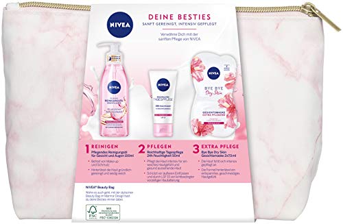 NIVEA Tus Besties Set de regalo con neceser, aceite de limpieza para la cara y los ojos, cuidado diario y máscara facial, set de cuidado para momentos de mimo para regalar.