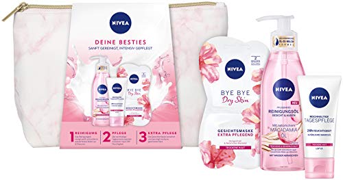 NIVEA Tus Besties Set de regalo con neceser, aceite de limpieza para la cara y los ojos, cuidado diario y máscara facial, set de cuidado para momentos de mimo para regalar.