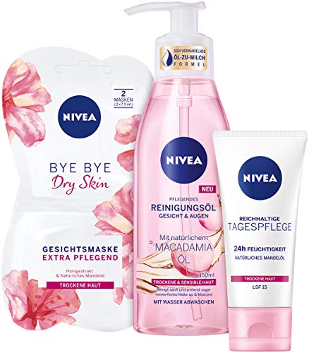 NIVEA Tus Besties Set de regalo con neceser, aceite de limpieza para la cara y los ojos, cuidado diario y máscara facial, set de cuidado para momentos de mimo para regalar.