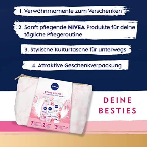 NIVEA Tus Besties Set de regalo con neceser, aceite de limpieza para la cara y los ojos, cuidado diario y máscara facial, set de cuidado para momentos de mimo para regalar.