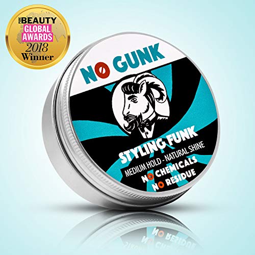 NO GUNK Cera/Pomada de Peinado 100% Natural Orgánica Para Pelo/Barba - Fijación Media - Ganador, Mejor Producto Para Cabello de Hombre 2018 Premio PURE Beauty Global - Styling Funk(Sin fragancia, 50g)